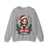 Sarcastic "Sorry Santa I've Been Feral" Coquette Pinup Girl Christmas Sweater