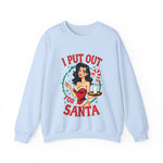 Coquette Pinup Girl Holiday Sweater, Funny "I Put Out For Santa" Christmas Sweatshirt