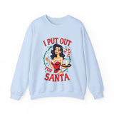 Coquette Pinup Girl Holiday Sweater, Funny "I Put Out For Santa" Christmas Sweatshirt
