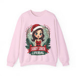 Sarcastic "Sorry Santa I've Been Feral" Coquette Pinup Girl Christmas Sweater