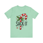 Funny 'Suck It' Candy Cane Christmas T-Shirt - Sarcastic Holiday Tee