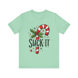Funny 'Suck It' Candy Cane Christmas T-Shirt - Sarcastic Holiday Tee