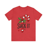 Funny 'Suck It' Candy Cane Christmas T-Shirt - Sarcastic Holiday Tee