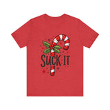 Funny 'Suck It' Candy Cane Christmas T-Shirt - Sarcastic Holiday Tee