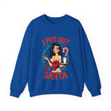 Coquette Pinup Girl Holiday Sweater, Funny "I Put Out For Santa" Christmas Sweatshirt