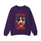 Coquette Pinup Girl Holiday Sweater, Funny "I Put Out For Santa" Christmas Sweatshirt