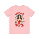 Coquette Pinup Girl Holiday T-Shirt, Funny "I Put Out For Santa" Christmas Tee
