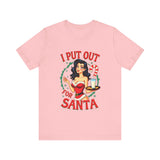 Coquette Pinup Girl Holiday T-Shirt, Funny "I Put Out For Santa" Christmas Tee