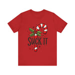 Funny 'Suck It' Candy Cane Christmas T-Shirt - Sarcastic Holiday Tee