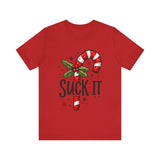 Funny 'Suck It' Candy Cane Christmas T-Shirt - Sarcastic Holiday Tee