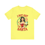 Coquette Pinup Girl Holiday T-Shirt, Funny "I Put Out For Santa" Christmas Tee