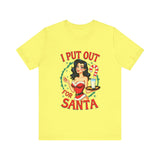 Coquette Pinup Girl Holiday T-Shirt, Funny "I Put Out For Santa" Christmas Tee