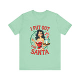 Coquette Pinup Girl Holiday T-Shirt, Funny "I Put Out For Santa" Christmas Tee