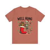 Funny Skeleton Christmas Tee, Sarcastic "Well Hung" Christmas T-Shirt