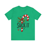 Funny 'Suck It' Candy Cane Christmas T-Shirt - Sarcastic Holiday Tee