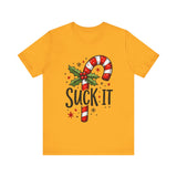 Funny 'Suck It' Candy Cane Christmas T-Shirt - Sarcastic Holiday Tee