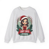 Sarcastic "Sorry Santa I've Been Feral" Coquette Pinup Girl Christmas Sweater