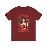 Coquette Pinup Girl Holiday T-Shirt, Funny "I Put Out For Santa" Christmas Tee