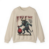 Sarcastic Krampus Christmas Sweatshirt - "My Neck, My Back" Horror Graphic Sweater
