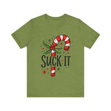 Funny 'Suck It' Candy Cane Christmas T-Shirt - Sarcastic Holiday Tee