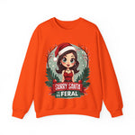 Sarcastic "Sorry Santa I've Been Feral" Coquette Pinup Girl Christmas Sweater