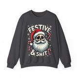 Skull Santa Gothic Christmas Sweatshirt, Festive Rebel Graphic Holiday Sweater