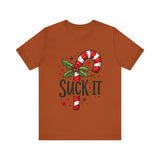 Funny 'Suck It' Candy Cane Christmas T-Shirt - Sarcastic Holiday Tee