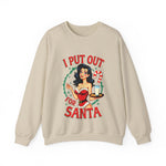 Coquette Pinup Girl Holiday Sweater, Funny "I Put Out For Santa" Christmas Sweatshirt