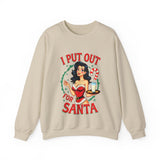 Coquette Pinup Girl Holiday Sweater, Funny "I Put Out For Santa" Christmas Sweatshirt