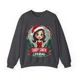 Sarcastic "Sorry Santa I've Been Feral" Coquette Pinup Girl Christmas Sweater
