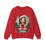 Sarcastic "Sorry Santa I've Been Feral" Coquette Pinup Girl Christmas Sweater