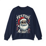 Skull Santa Gothic Christmas Sweatshirt, Festive Rebel Graphic Holiday Sweater