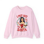 Coquette Pinup Girl Holiday Sweater, Funny "I Put Out For Santa" Christmas Sweatshirt