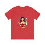 Coquette Pinup Girl Holiday T-Shirt, Funny "I Put Out For Santa" Christmas Tee