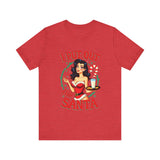 Coquette Pinup Girl Holiday T-Shirt, Funny "I Put Out For Santa" Christmas Tee