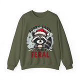 Funny Raccoon Christmas Sweatshirt, "Sorry Santa, I've Been Feral" Crewneck Sweater