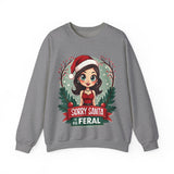 Sarcastic "Sorry Santa I've Been Feral" Coquette Pinup Girl Christmas Sweater