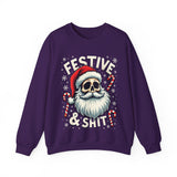 Skull Santa Gothic Christmas Sweatshirt, Festive Rebel Graphic Holiday Sweater