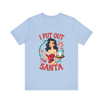 Coquette Pinup Girl Holiday T-Shirt, Funny "I Put Out For Santa" Christmas Tee