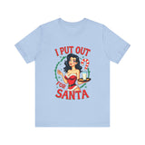 Coquette Pinup Girl Holiday T-Shirt, Funny "I Put Out For Santa" Christmas Tee