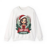 Sarcastic "Sorry Santa I've Been Feral" Coquette Pinup Girl Christmas Sweater