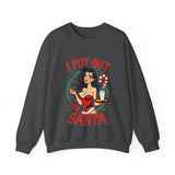 Coquette Pinup Girl Holiday Sweater, Funny "I Put Out For Santa" Christmas Sweatshirt