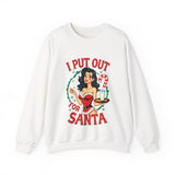 Coquette Pinup Girl Holiday Sweater, Funny "I Put Out For Santa" Christmas Sweatshirt