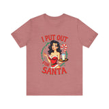 Coquette Pinup Girl Holiday T-Shirt, Funny "I Put Out For Santa" Christmas Tee