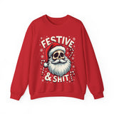 Skull Santa Gothic Christmas Sweatshirt, Festive Rebel Graphic Holiday Sweater