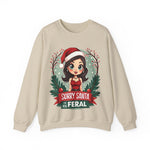 Sarcastic "Sorry Santa I've Been Feral" Coquette Pinup Girl Christmas Sweater