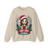 Sarcastic "Sorry Santa I've Been Feral" Coquette Pinup Girl Christmas Sweater