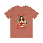 Coquette Pinup Girl Holiday T-Shirt, Funny "I Put Out For Santa" Christmas Tee