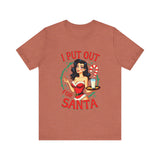 Coquette Pinup Girl Holiday T-Shirt, Funny "I Put Out For Santa" Christmas Tee