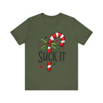 Funny 'Suck It' Candy Cane Christmas T-Shirt - Sarcastic Holiday Tee